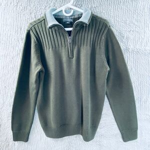 Covington Men's Sweater 1/4 ZipUp Ribbed Long Sleeve Dark Green Small